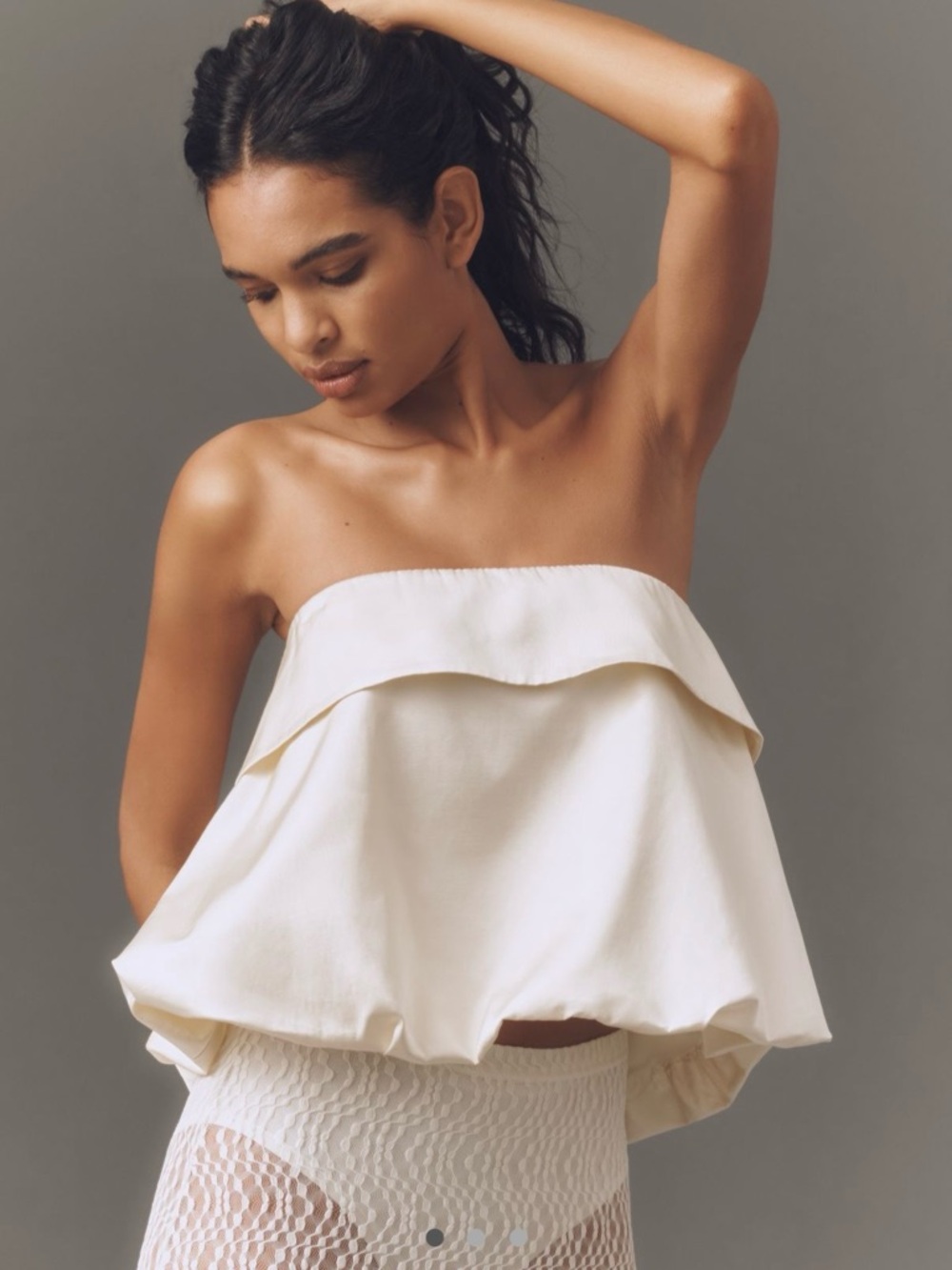 Strapless Ruffle Peplum Top - Cream